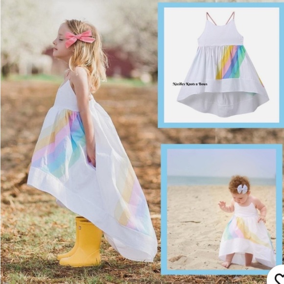 Hello Enjoy Girl’s Rainbow High Low Halter Dress Size 2T Elastic Back Vacation - Picture 1 of 7